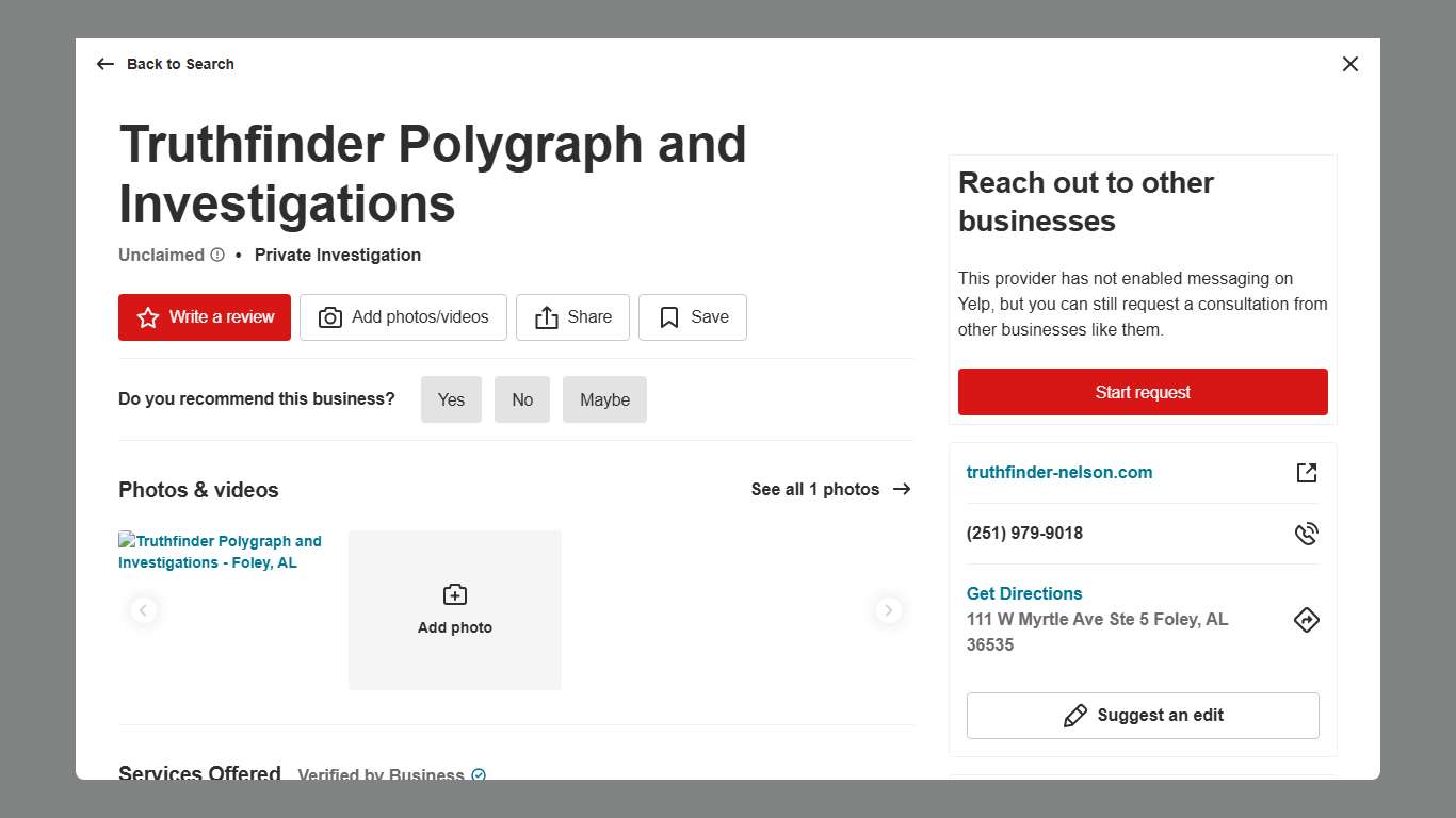 TRUTHFINDER POLYGRAPH AND INVESTIGATIONS - Updated January 2026 - 111 W Myrtle Ave, Foley, Alabama - Private Investigation - Phone Number - Yelp